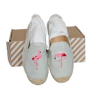 Soludos Flamingo Espadrille Flat Smoking Slippers Embroidered Shoes Chambray 8
